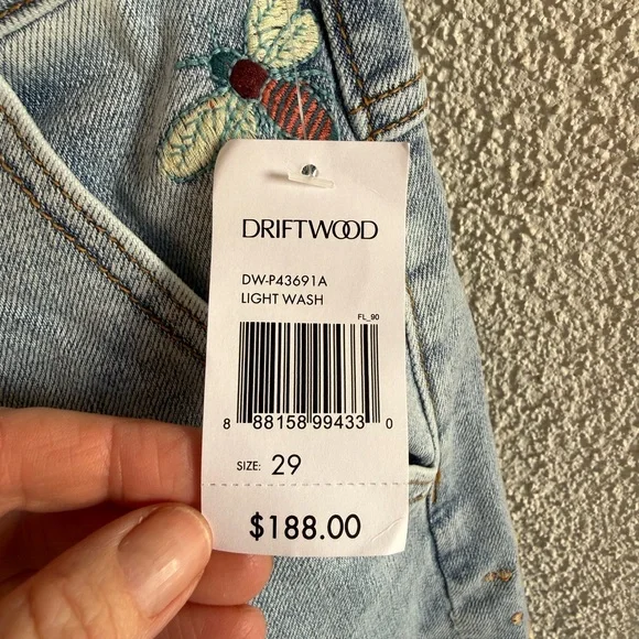 DRIFTWOOD Light Blue Hallucination Barbara barrel Embroidered  Jeans - Picture 7 of 16